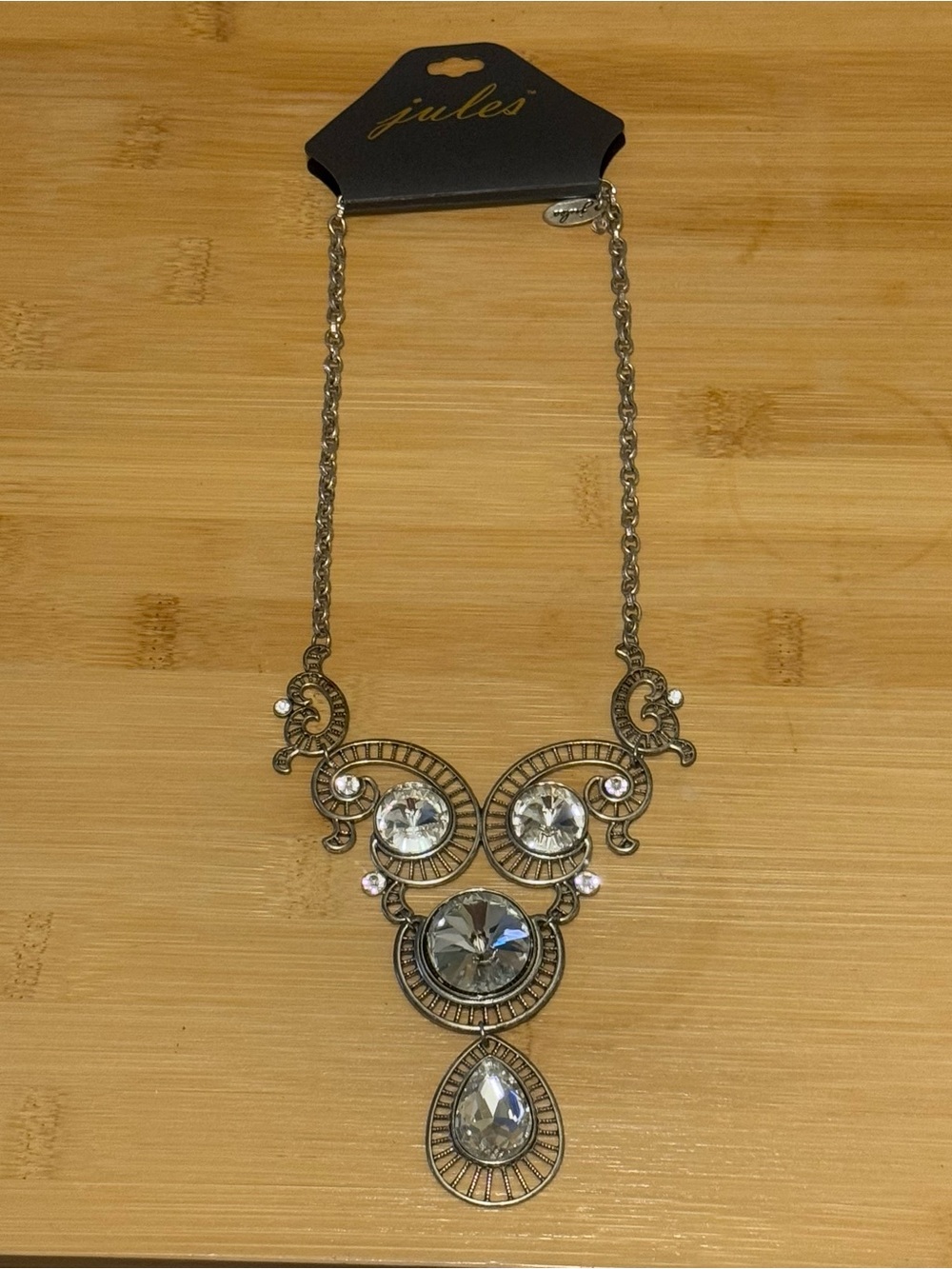 Joules Antique Gold Statement Necklace with Clear Crystals